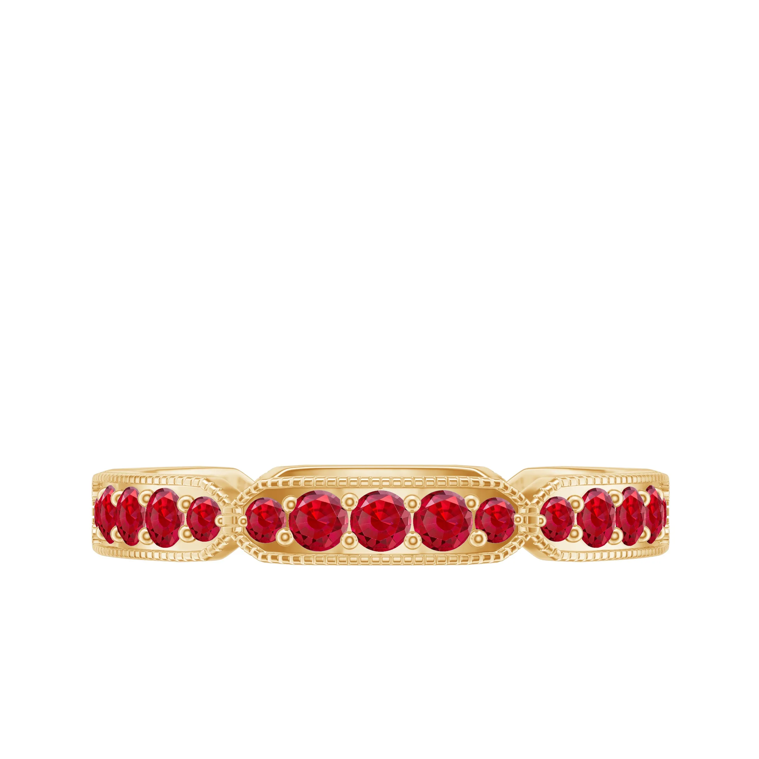 1 CT Created Ruby Eternity Band Ring with Gold Milgrain Details