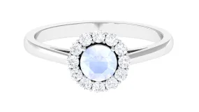 1 CT Moonstone and Diamond Floating Halo Engagement Ring
