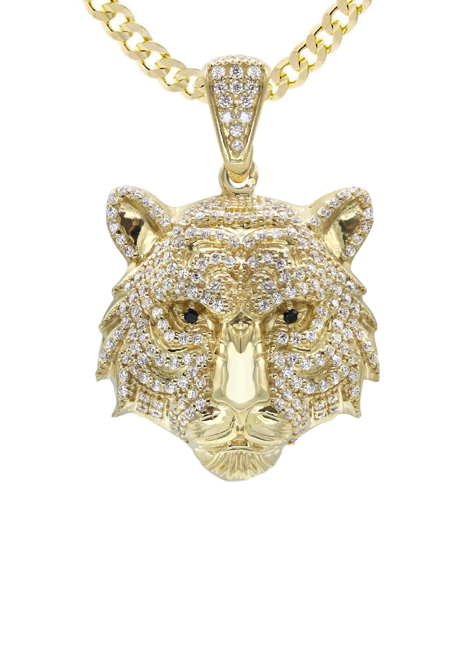 10K Yellow Gold Tiger Head Necklace | Appx. 28.3 Grams