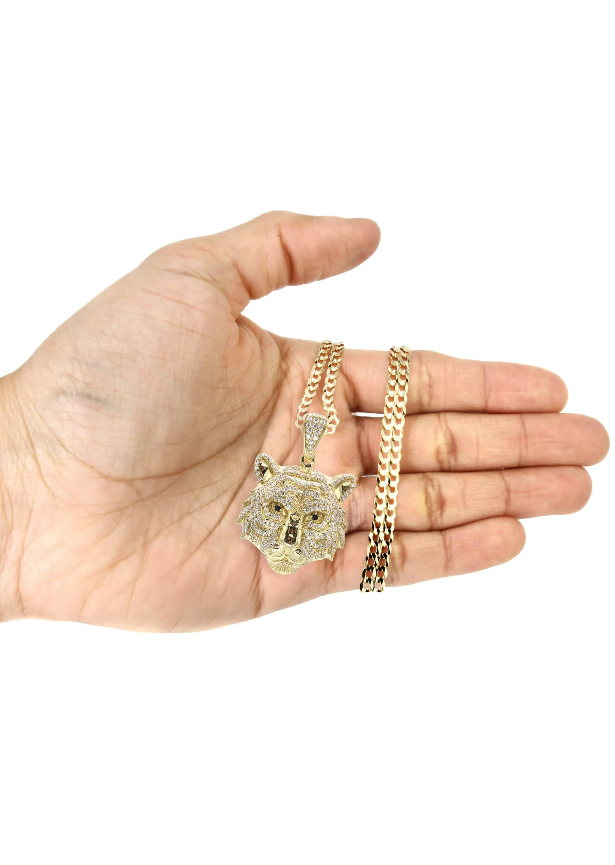 10K Yellow Gold Tiger Head Necklace | Appx. 28.3 Grams