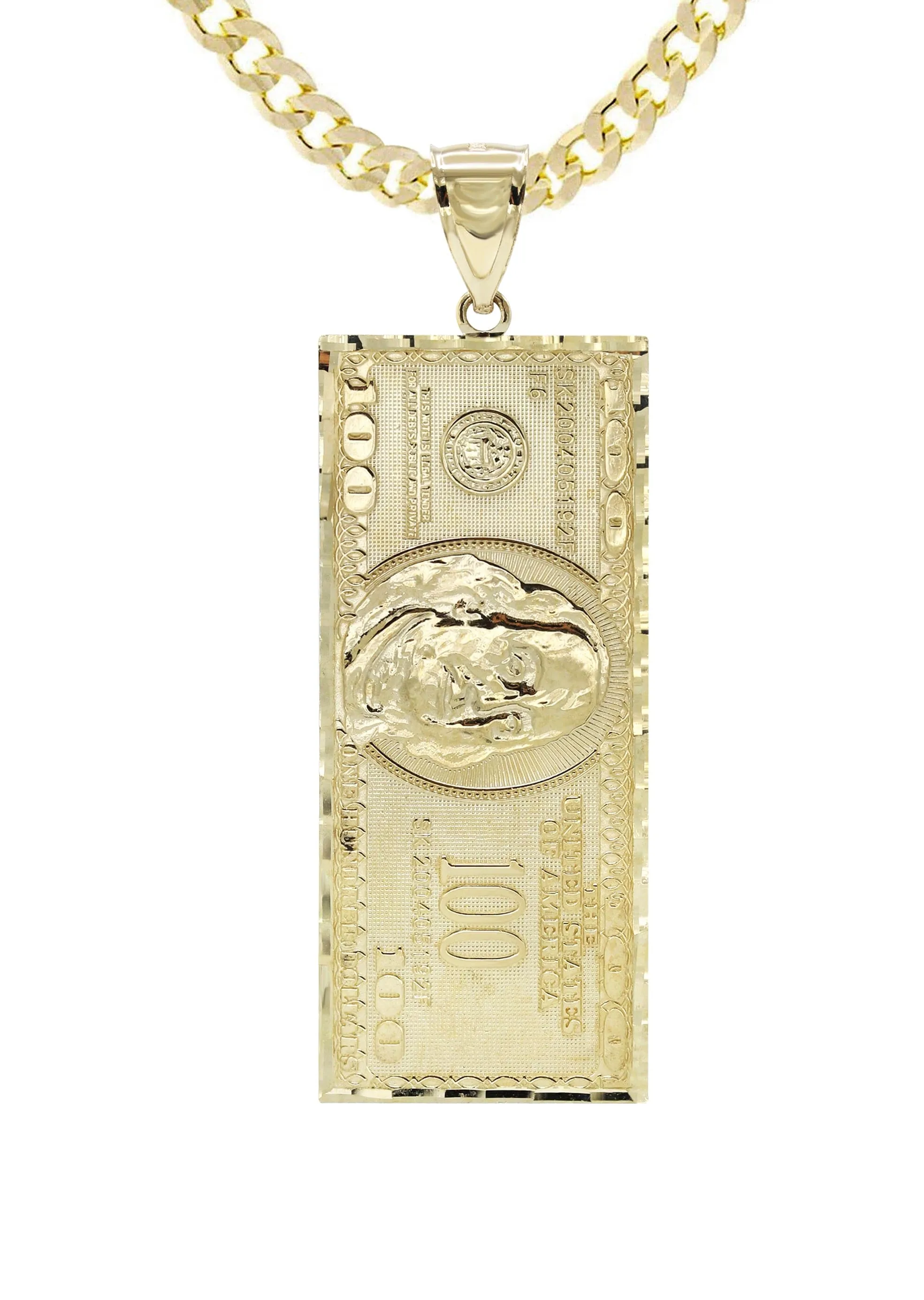 10K Yellow Gold100 Dollar Bill Necklace | Appx. 16.9 Grams
