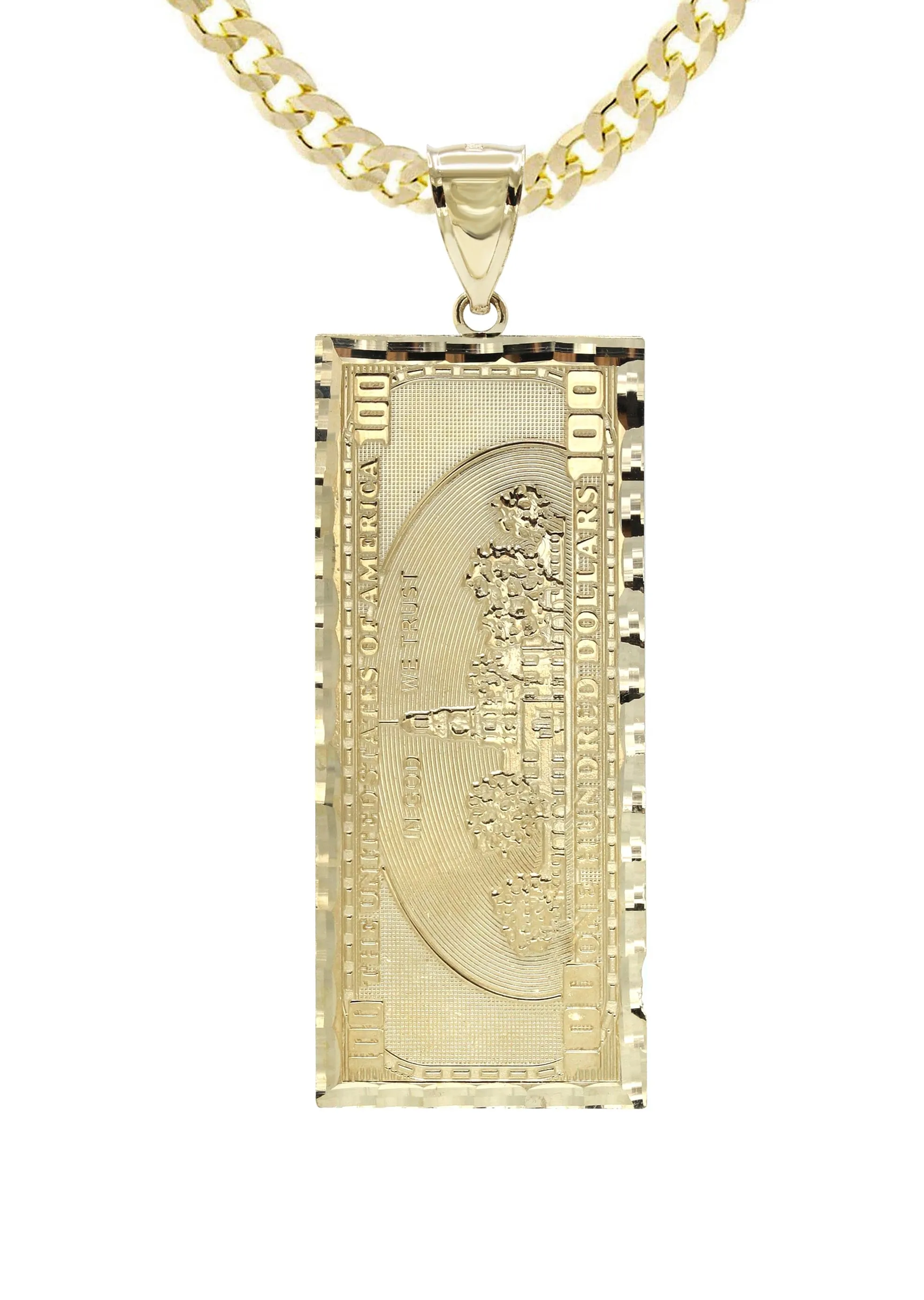 10K Yellow Gold100 Dollar Bill Necklace | Appx. 16.9 Grams