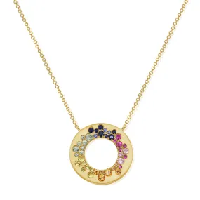 14k Gold & Multi-Gemstone Rainbow Circle Necklace