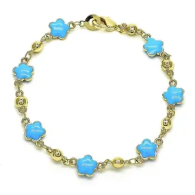 14K Gold Filled High Polish Finsh Coral/Black/ Turquoise Enamel Flower Bracelet 8 Inches Women Teens
