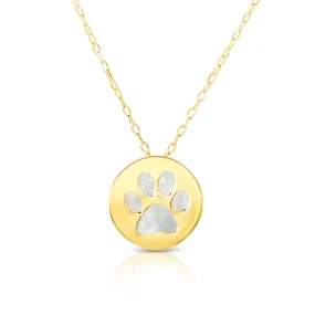 14K Gold Paw Print Mother of Pearl Necklace