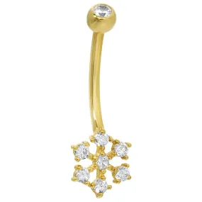 14k Solid Gold Banana Belly Ring with 9mm Snowflake Design
