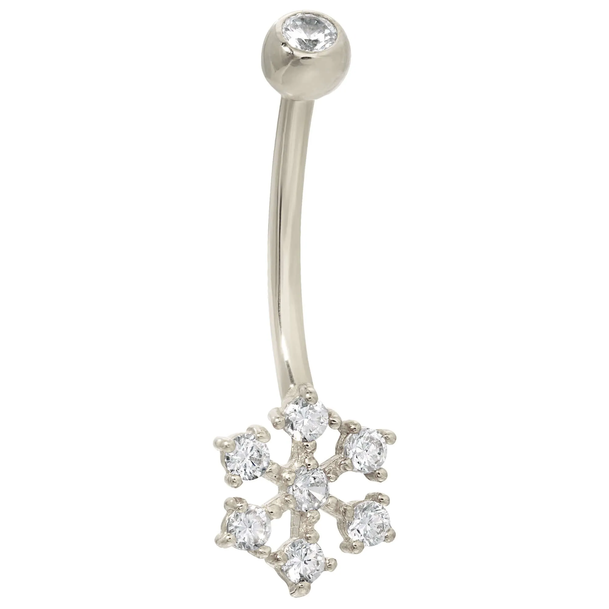 14k Solid Gold Banana Belly Ring with 9mm Snowflake Design
