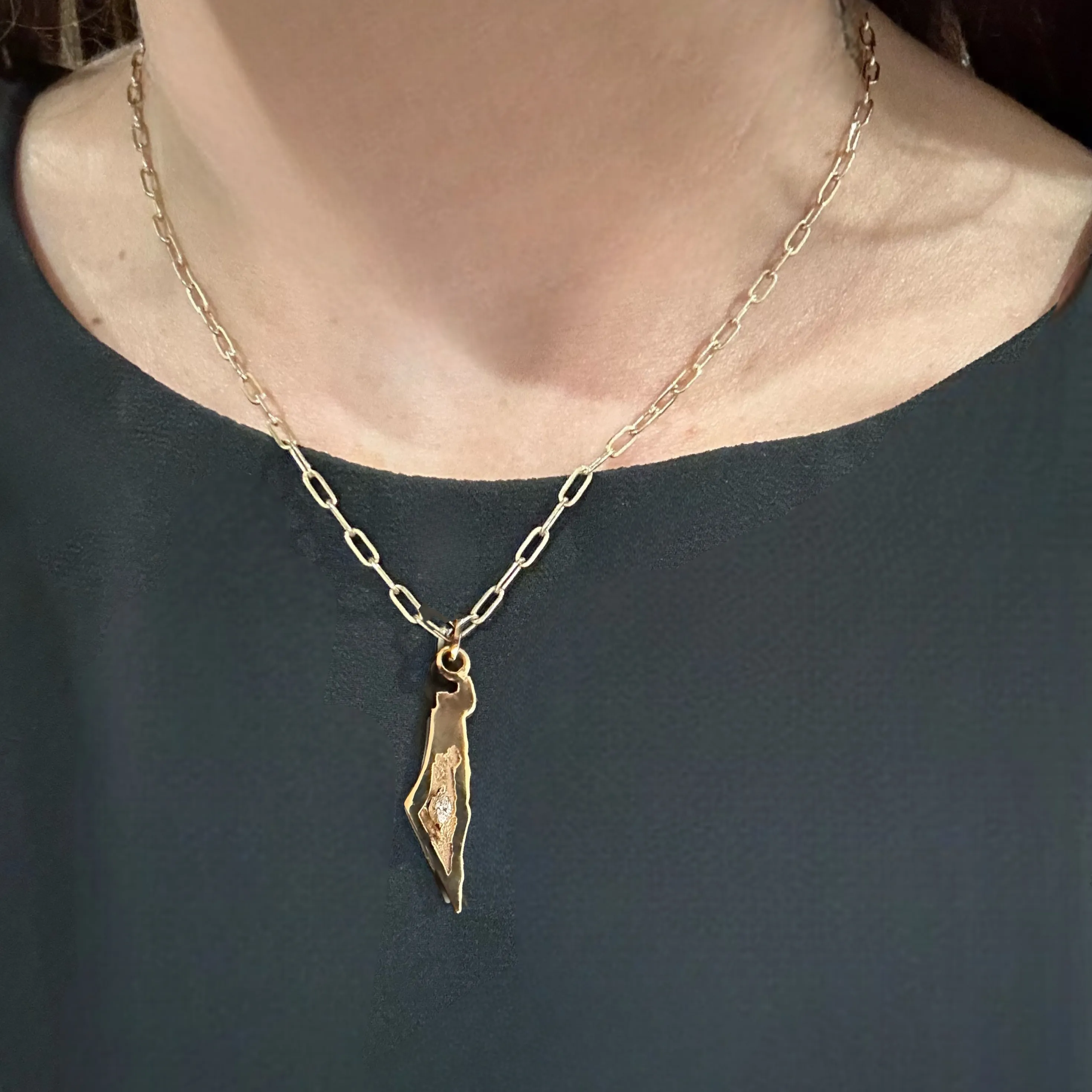 14k Solid Gold Israel Diamond Pendant