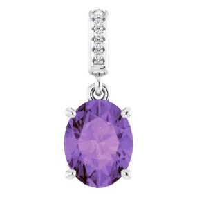 14K White 9x7 mm Oval Natural Amethyst and .03 CTW Natural Diamond Pendant