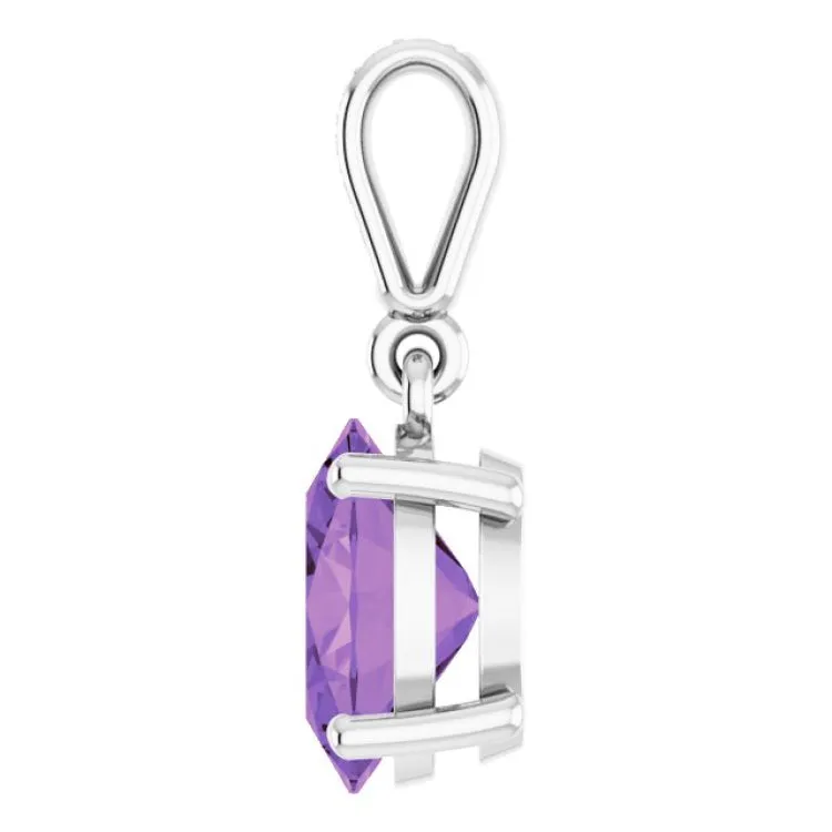 14K White 9x7 mm Oval Natural Amethyst and .03 CTW Natural Diamond Pendant