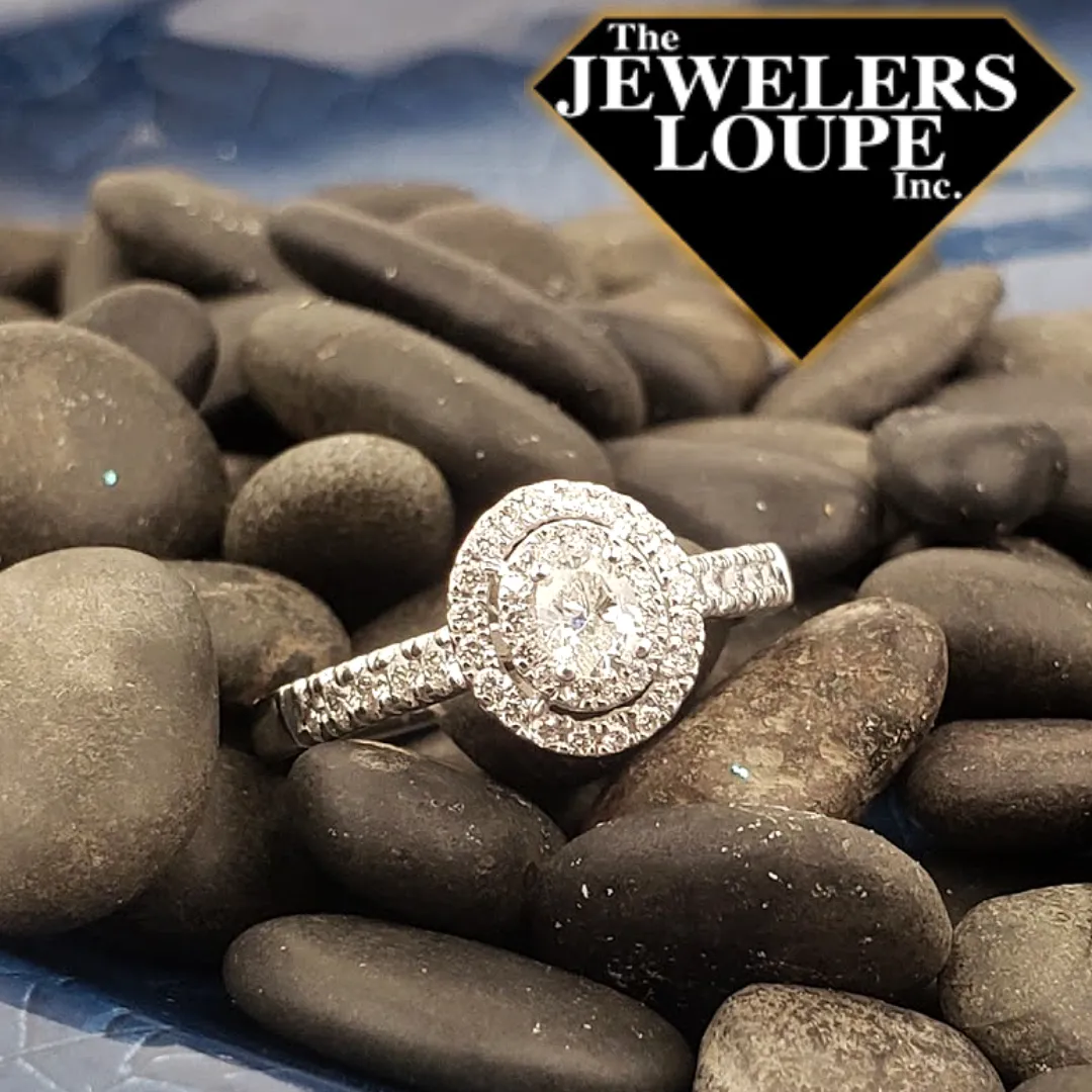14K White Gold .50ctw Diamond Oval Double Halo Engagement Ring (95942)