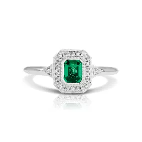 14K White Gold Emerald and Diamond Ring