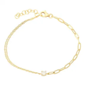 14K Yellow Gold Diamond Mixed Double Chain Bracelet