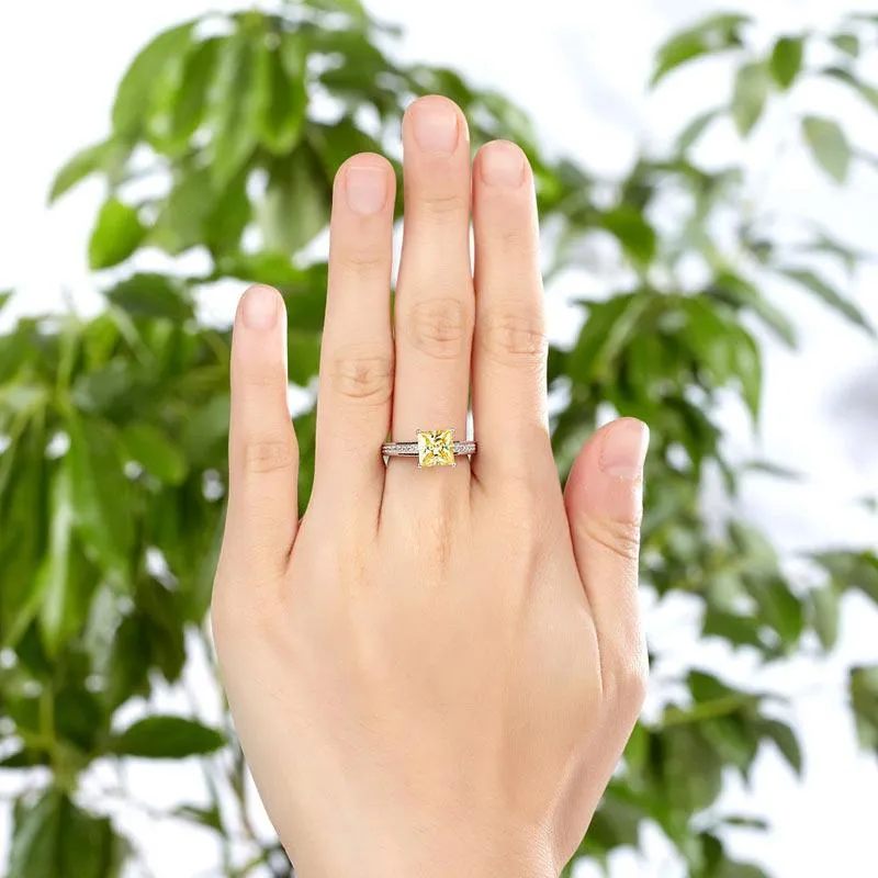 1.5 Carat Princess Cut Yellow Canary Created Zirconia 925 Sterling Silver Wedding Engagement Ring MXFR8194