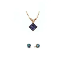 18K Rose Gold 1/2ct Alexandrite Square 18 Inch Necklace and Round Earrings Set Plated