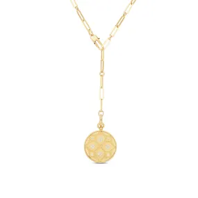 18K Venetian Princess Satin Medallion with Diamond Flower Detail on Link Chain