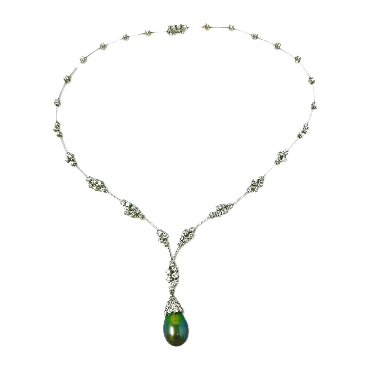 18K White  Gold Necklace with Detachable Black Tahitian Pearl and 71 Diamonds