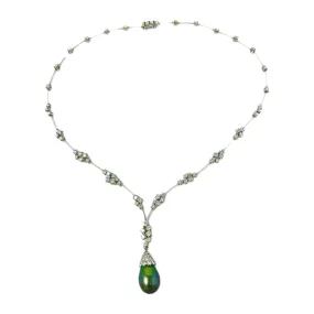 18K White  Gold Necklace with Detachable Black Tahitian Pearl and 71 Diamonds