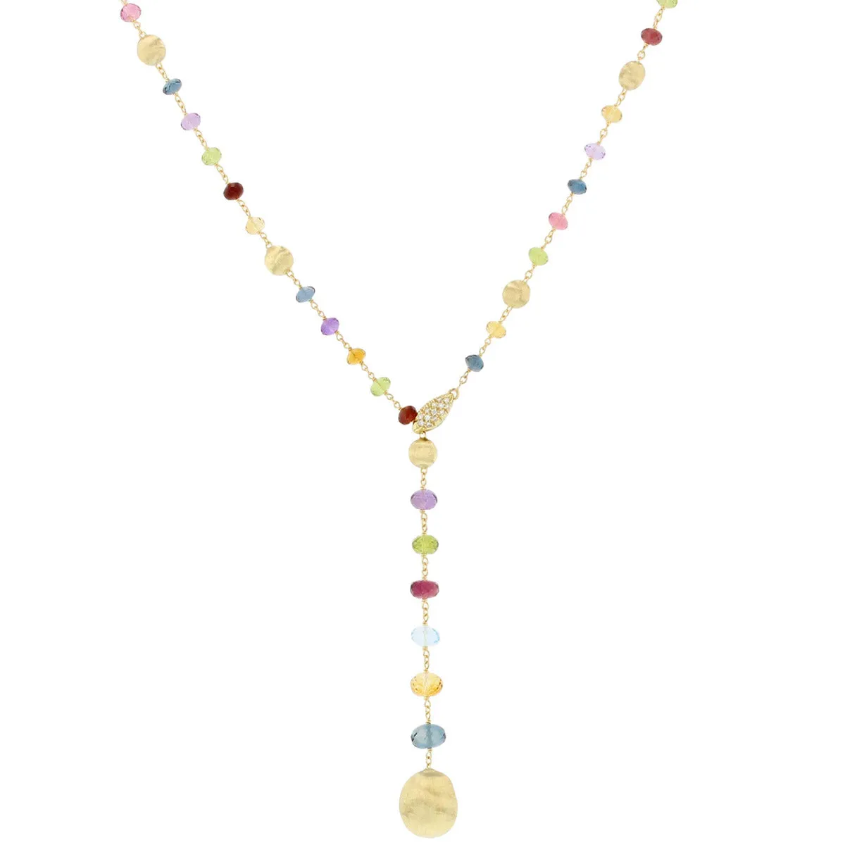 18K Yellow Gold Mixed Gemstone and Diamond Lariat