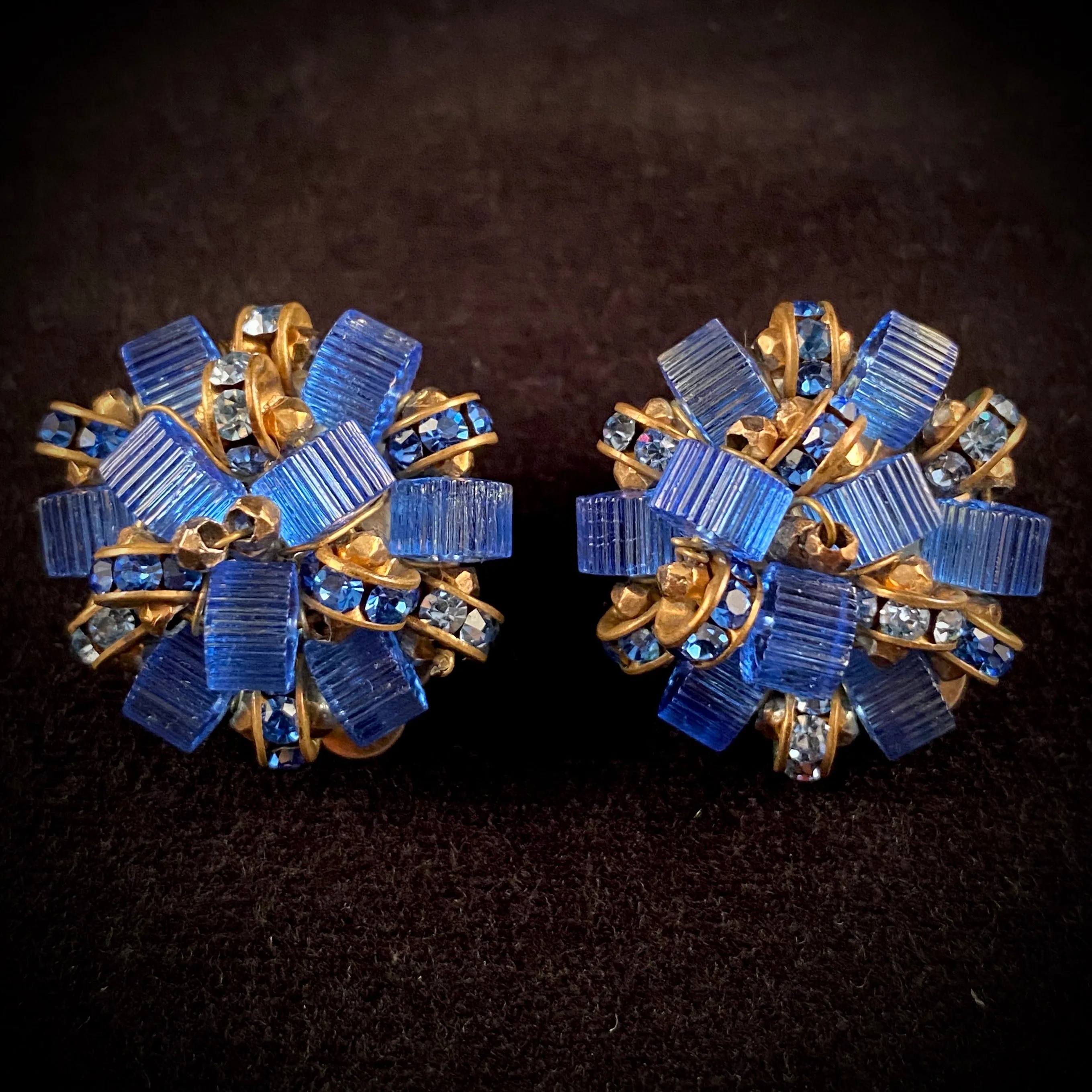 1960s Les Bernard Glass Bead & Rhinestone Earrings