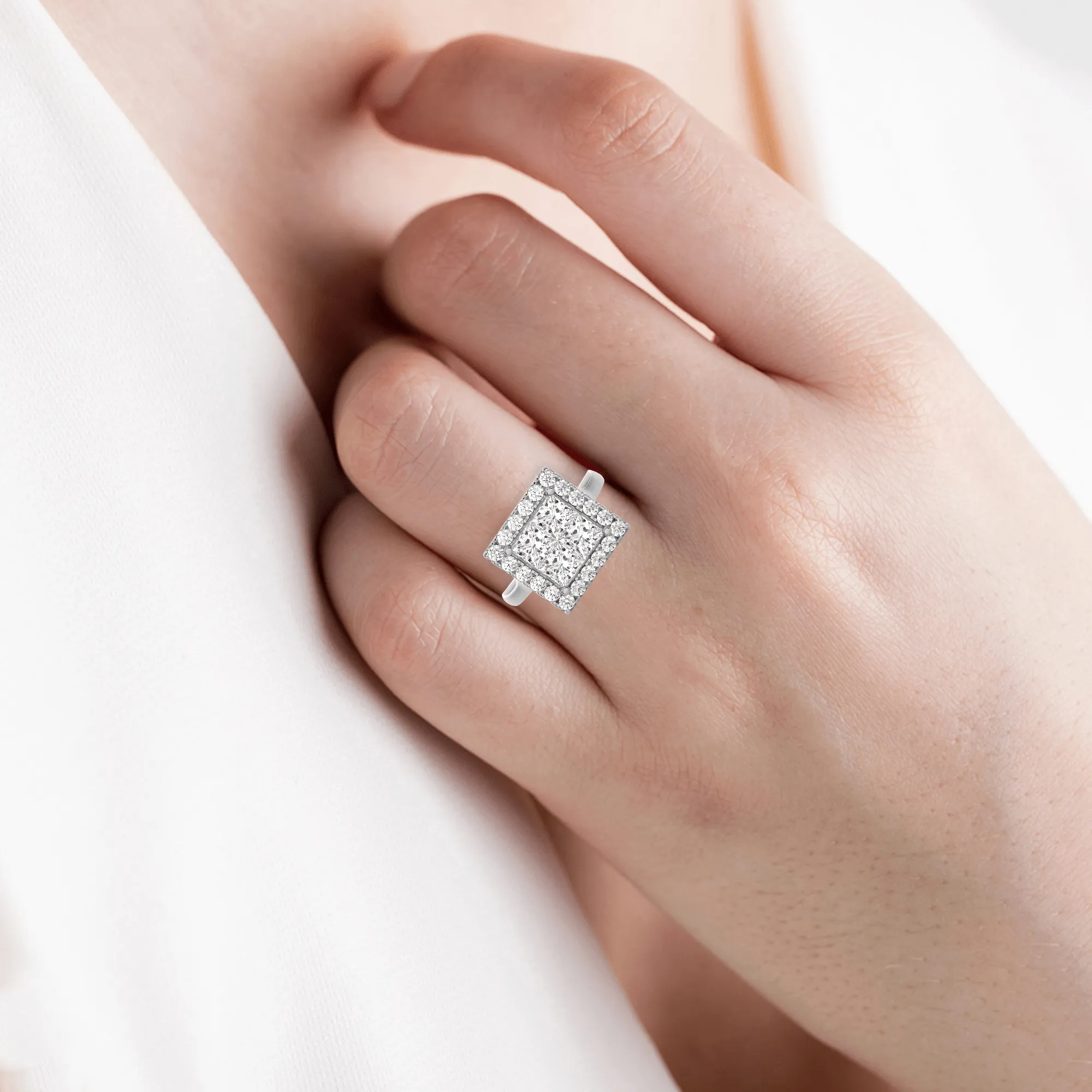 2 ctw Princess-Cut Lab Grown Diamond Halo Engagement Ring
