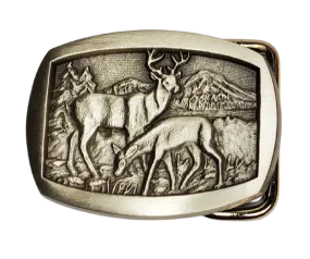 2 DEER Small Belt Buckle Pewter