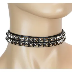 2 Row Pyramid Stud Leather Choker