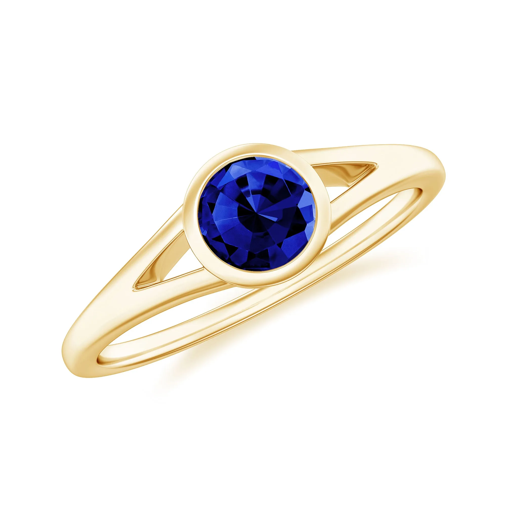 5 MM Created Blue Sapphire Solitaire Ring with Split Shank