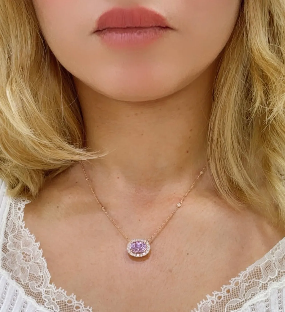 5.42ct tw Diamond Oval Kunzit Pendant Necklace