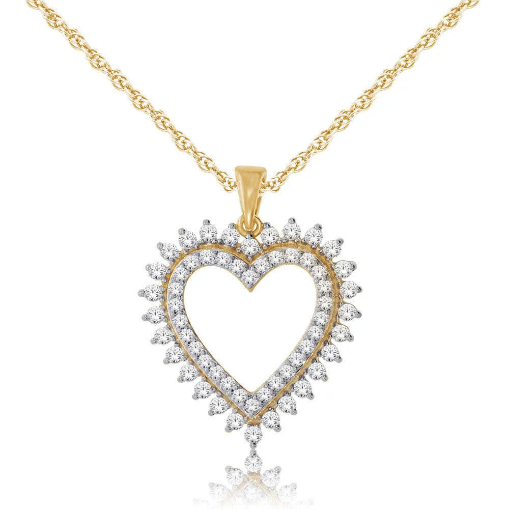 9ct Yellow Gold 1 Carat Diamond Heart Pendant