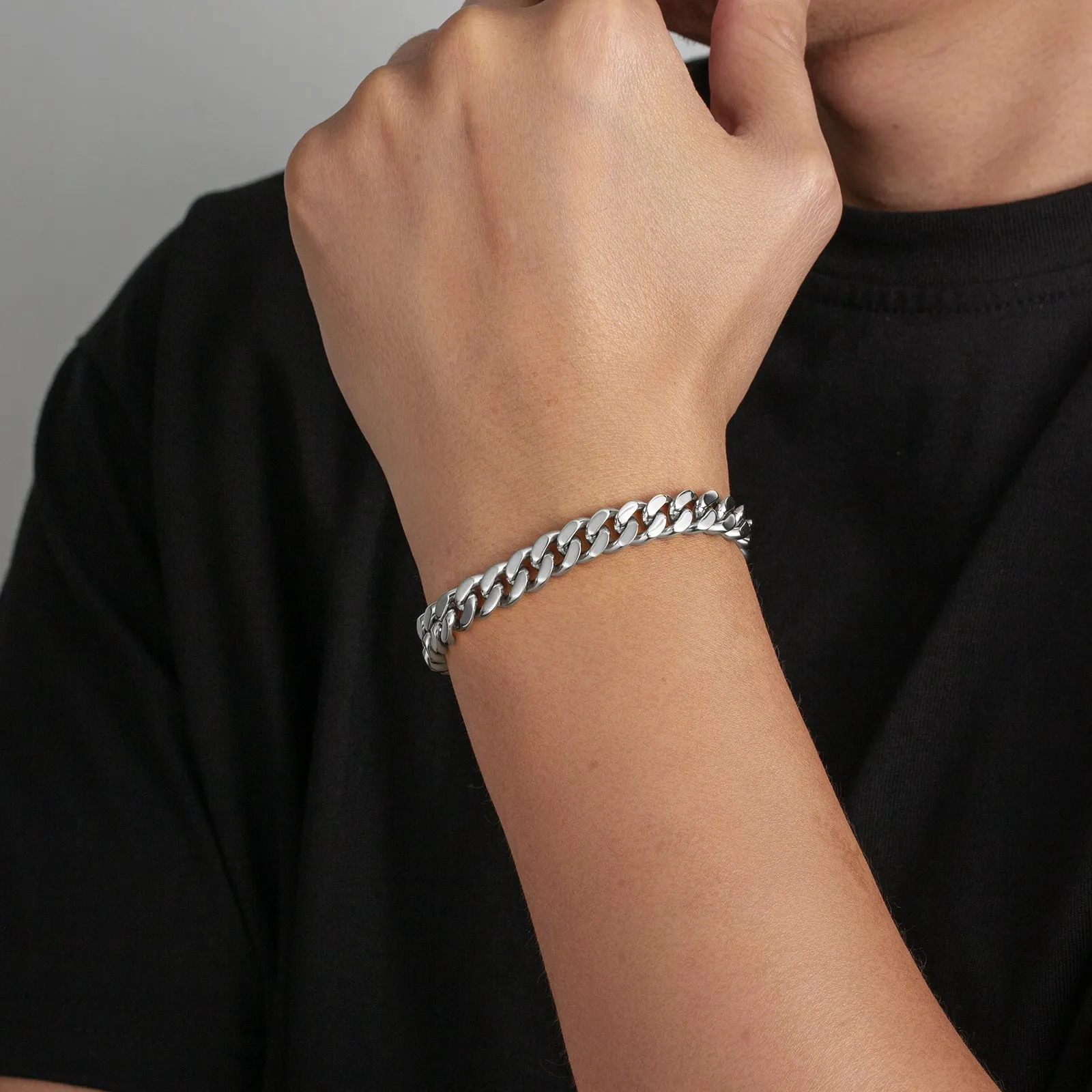 9mm 14K Gold/White Gold Flat Cuban Curb Bracelet