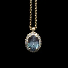Alexandrite and Diamond Halo Necklace