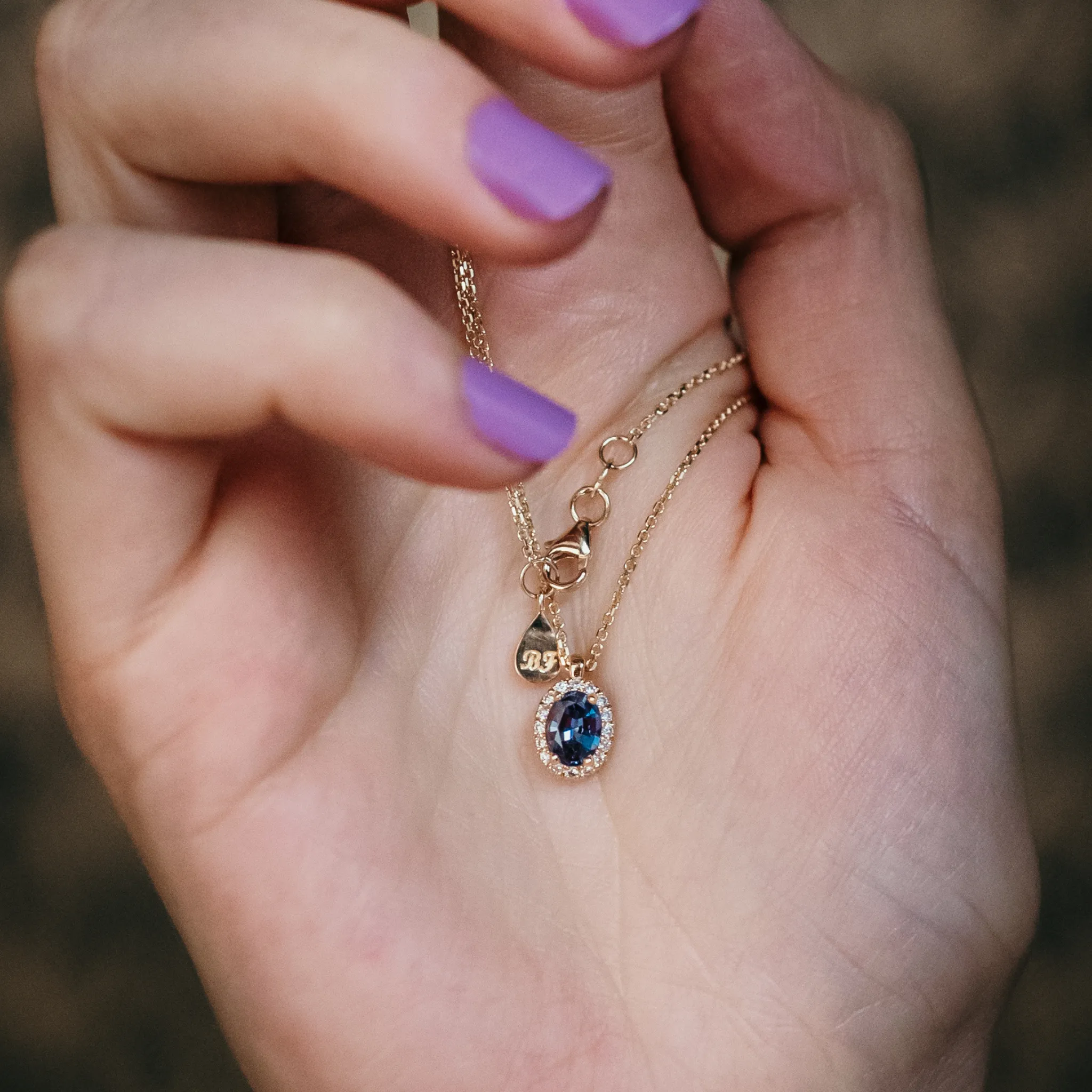 Alexandrite and Diamond Halo Necklace