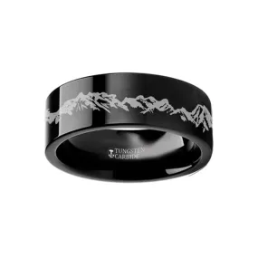 AMES Mountain Range Outdoors Landscape Engraved Black Tungsten Ring  4mm - 12mm