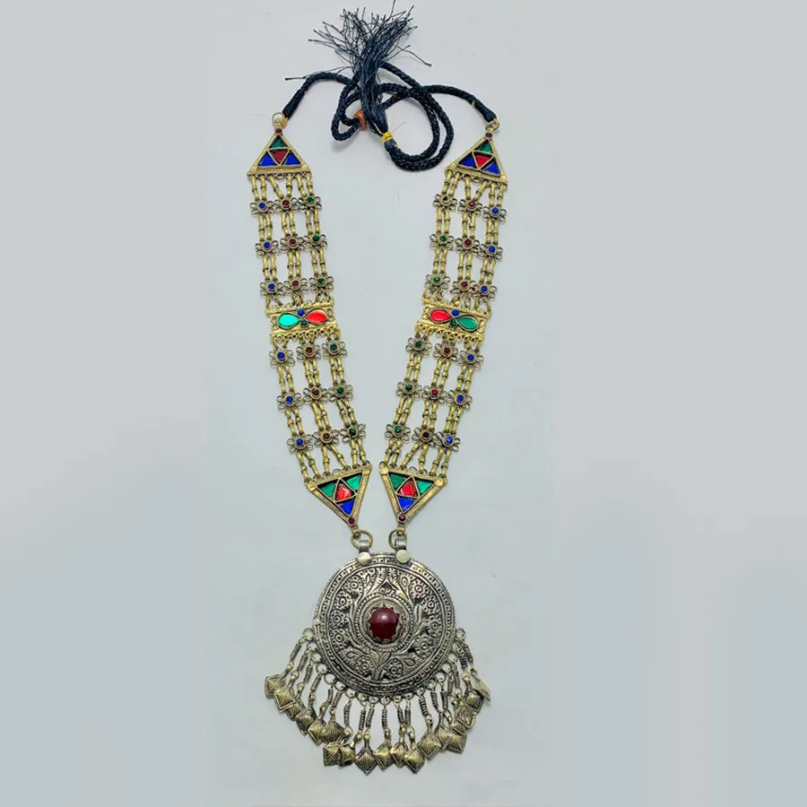 Antique Big Pendant Necklace With Tassels