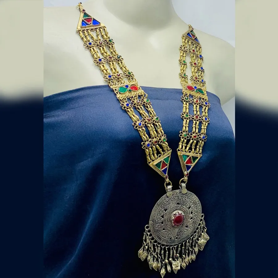 Antique Big Pendant Necklace With Tassels