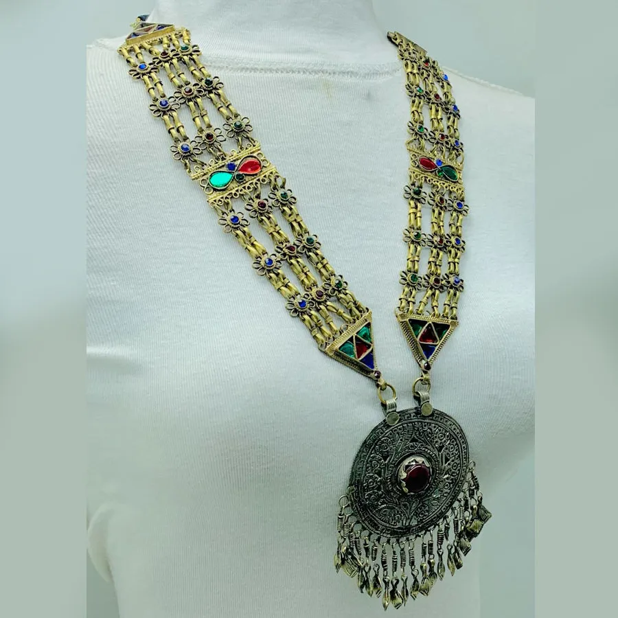 Antique Big Pendant Necklace With Tassels