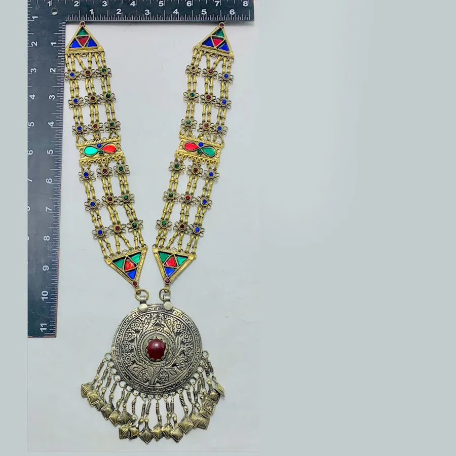 Antique Big Pendant Necklace With Tassels