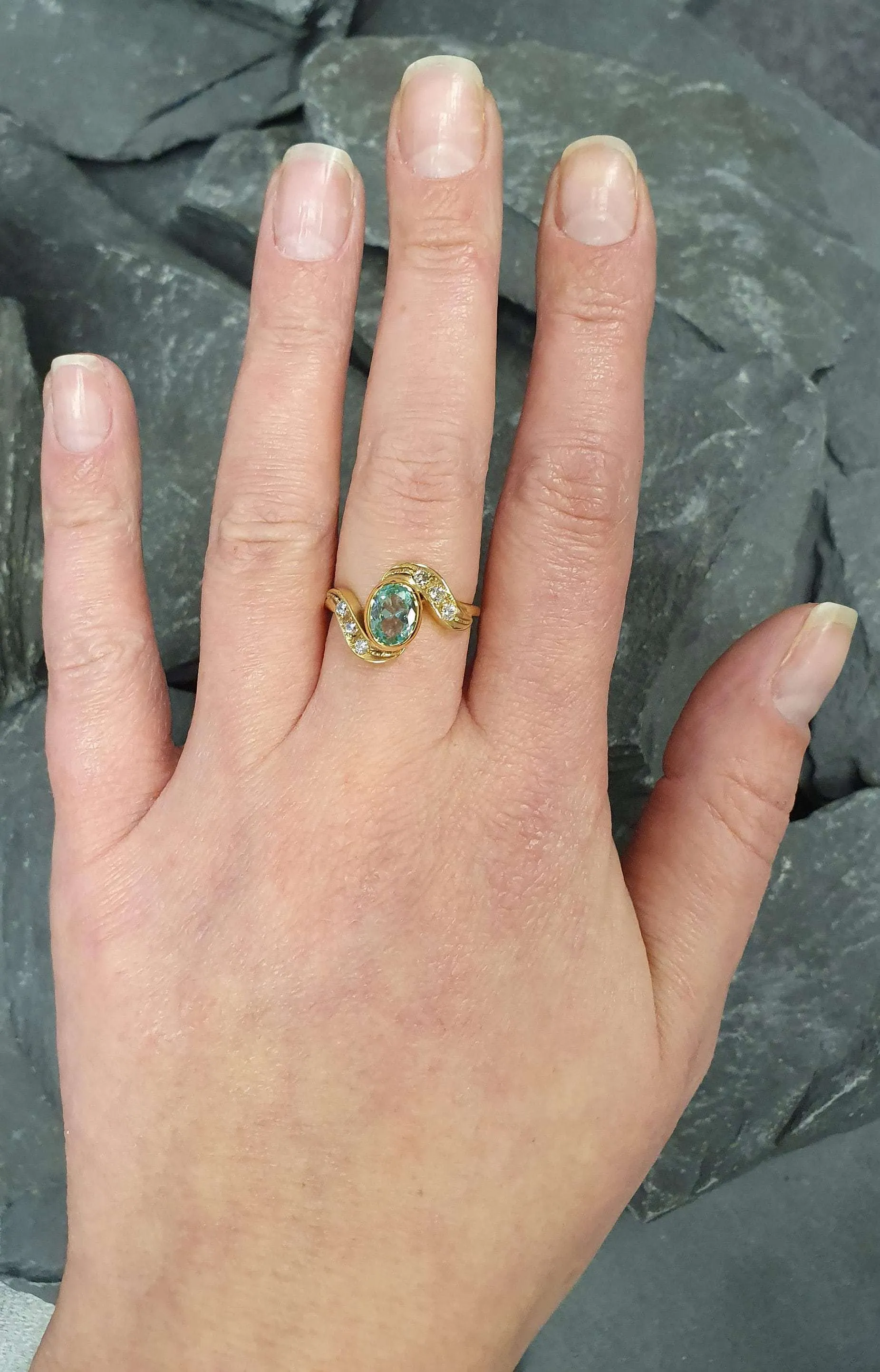 Aquamarine Gold Ring - Oval Aquamarine Ring - Vintage Aqua Ring