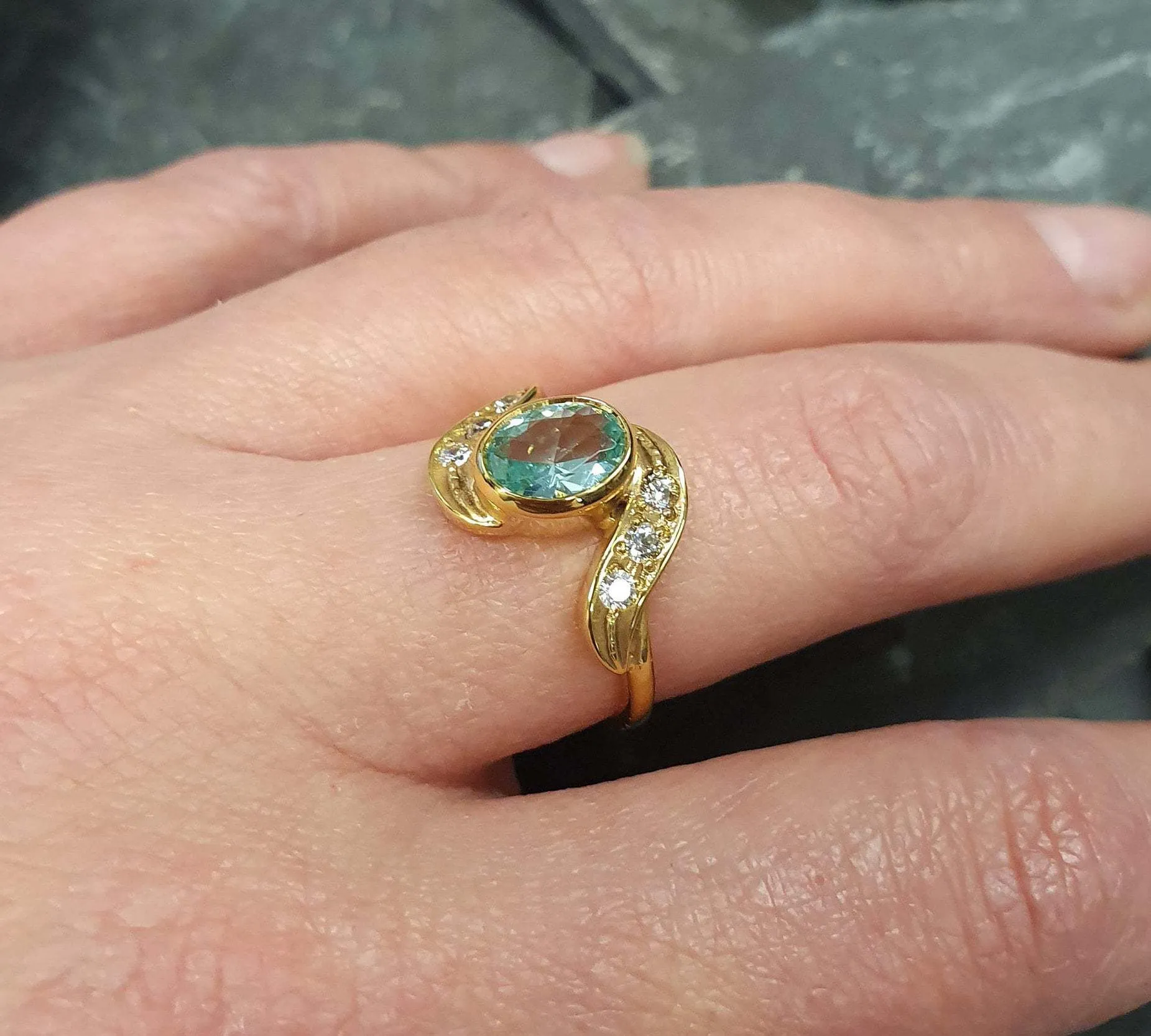 Aquamarine Gold Ring - Oval Aquamarine Ring - Vintage Aqua Ring