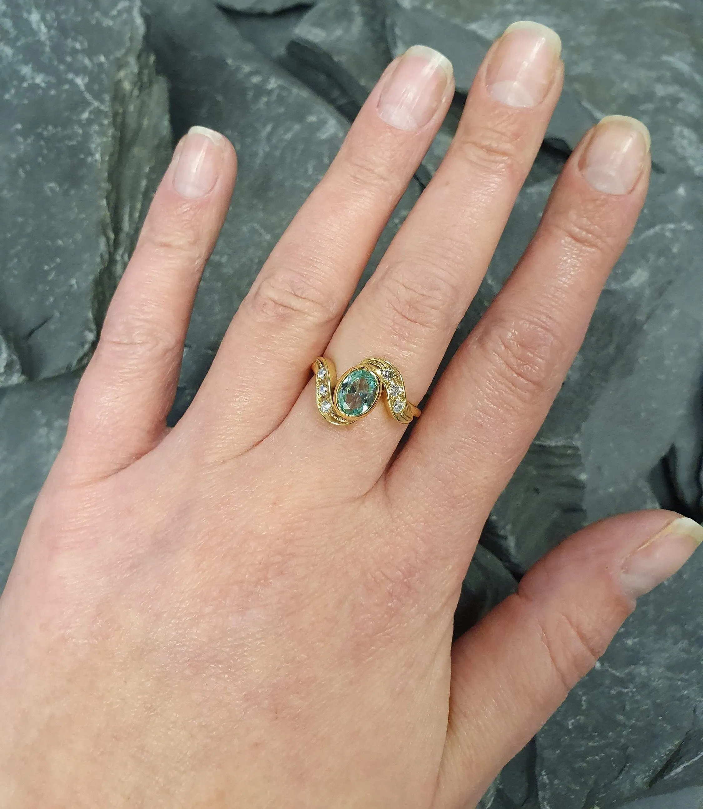 Aquamarine Gold Ring - Oval Aquamarine Ring - Vintage Aqua Ring