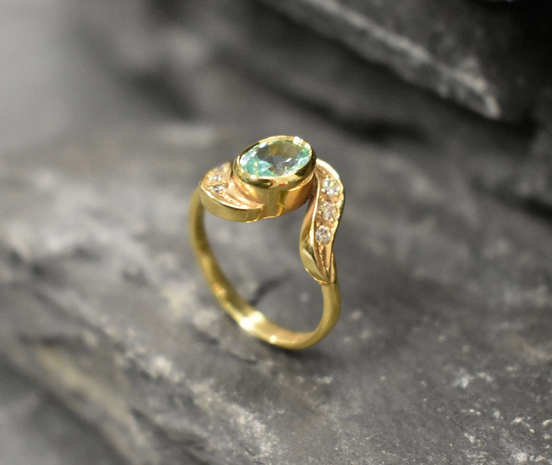 Aquamarine Gold Ring - Oval Aquamarine Ring - Vintage Aqua Ring