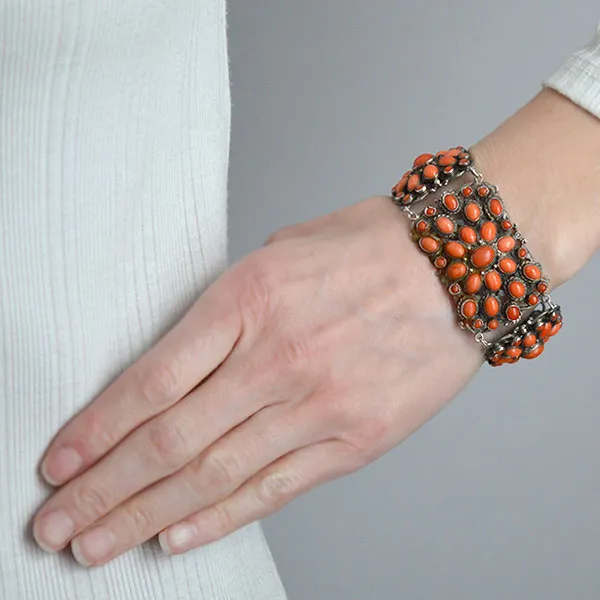 Arts & Crafts Era Sterling & Natural Coral Bracelet