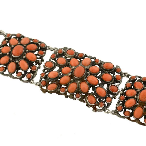 Arts & Crafts Era Sterling & Natural Coral Bracelet