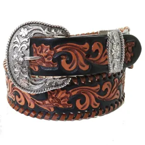 B1082 - Floral Tooled and Whip Stitched Belt