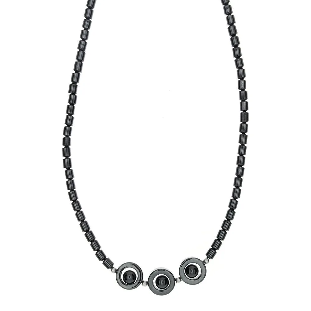 BEADED GEMSTONE HEMATITE W/ PLANET NECKLACE