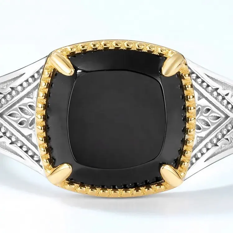 Black Agate Silver Ring