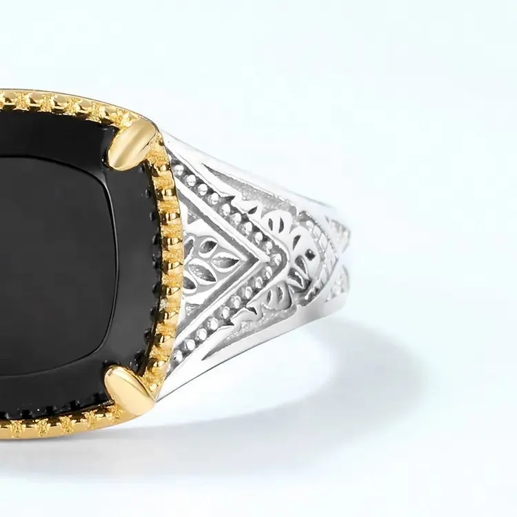 Black Agate Silver Ring