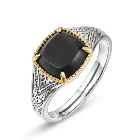 Black Agate Silver Ring