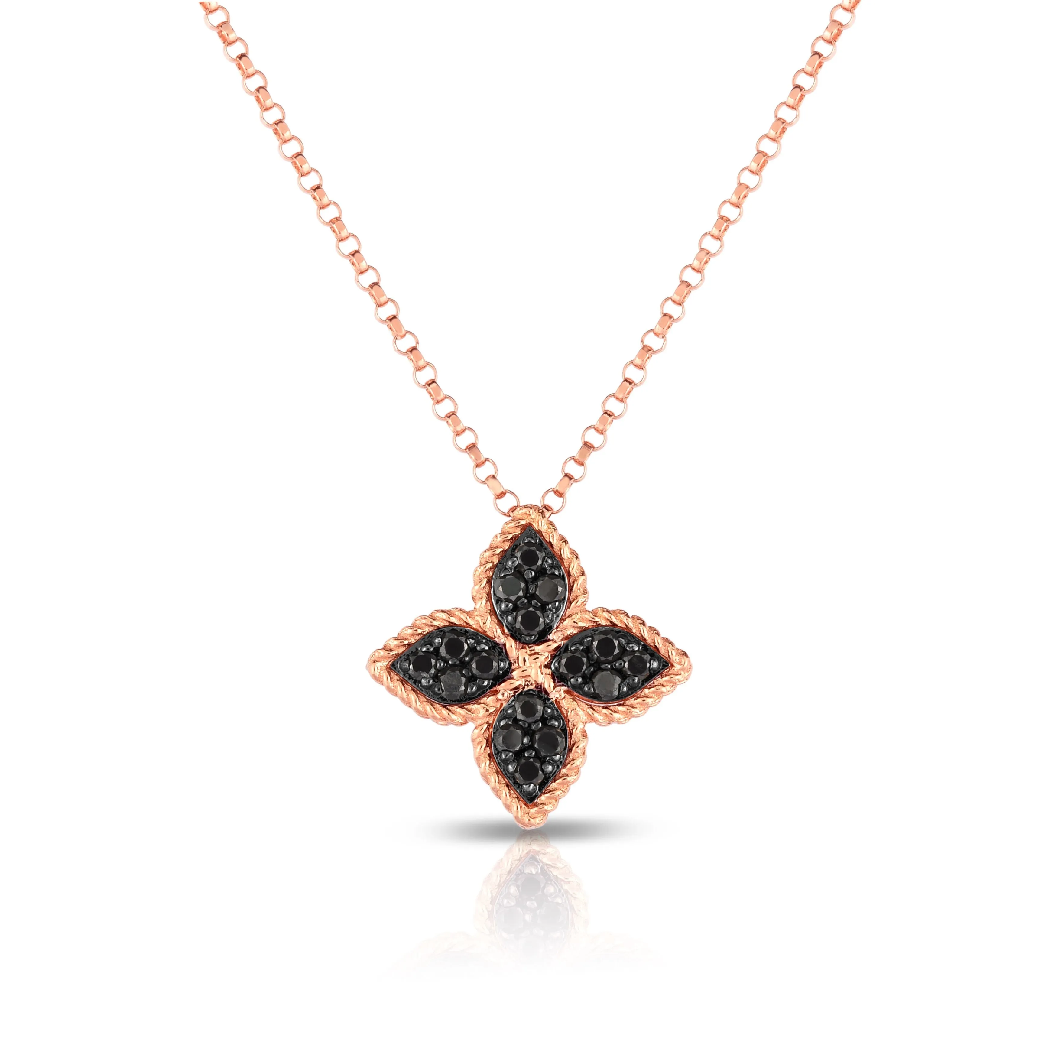 Black and White Diamond Reversible Medium Flower Pendant
